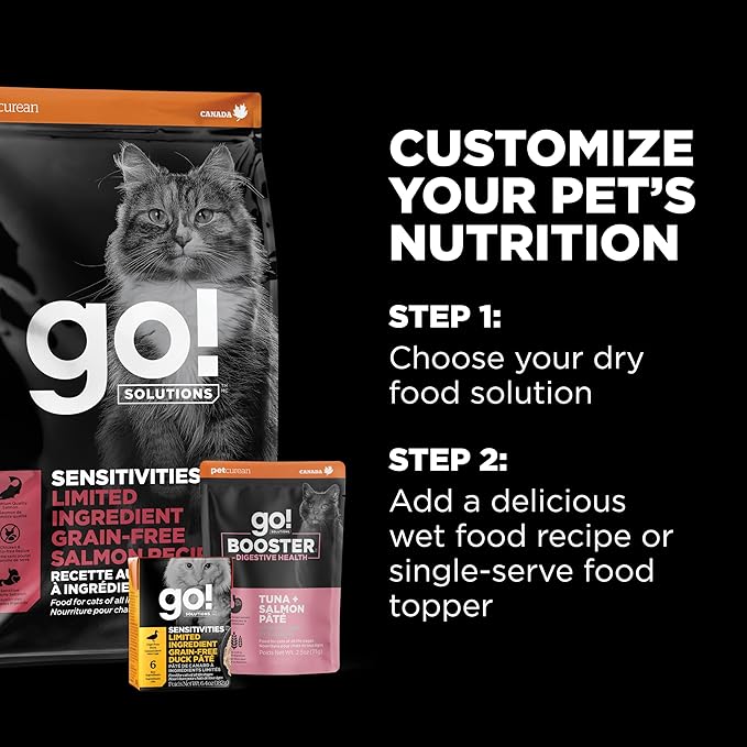 Go! Solutions Sensitivities Limited Ingredient Salmon Grain-Free Dry Cat Food, Chicken-Free Kibble Made by Experts for Sensitive Stomachs & Food Allergies, for Kittens, Adults, & Seniors, 12 lb Bag