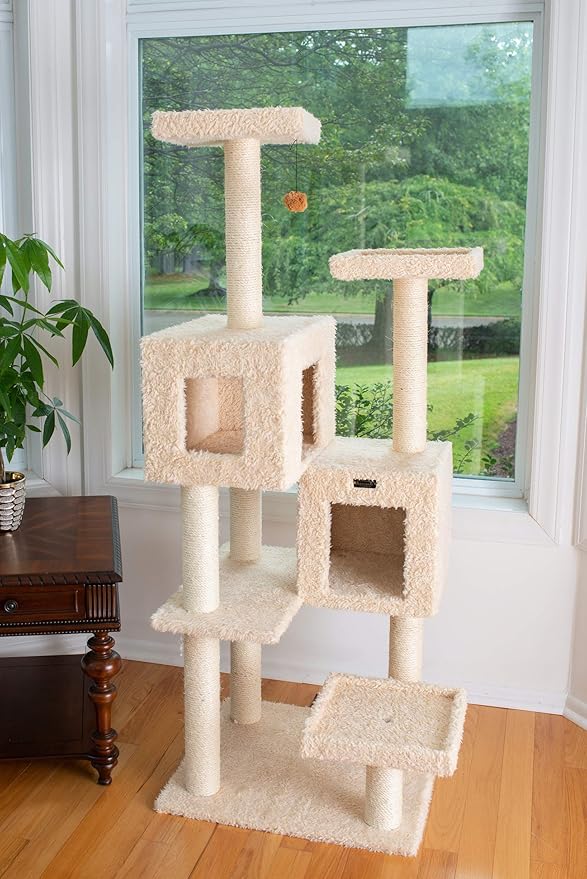 Armarkat A6702 Pet Cat Tree with Two Real Wood Houses, 67", Beige