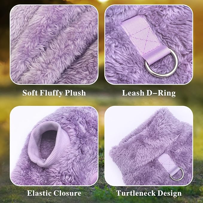 Idepet Fleece Dog Sweater Vest 2 Pack, Small Dog Clothes Sleeveless with Leash Ring and Pocket, Warm Puppy Sweatshirt Pet Cold Weather Pullover for Cats (Pink+Purple, X-Small)
