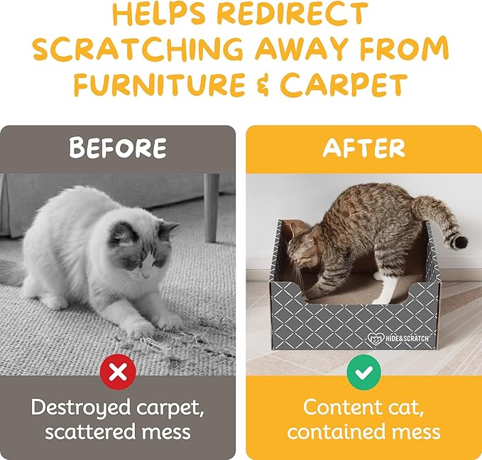 Hide & Scratch Cardboard Cat Scratcher Box & Bed - Dark Grey Diamond | Double-Sided Corrugated Pad for Indoor Cats | Refillable Scratching Board Toy for Play & Furniture Protection