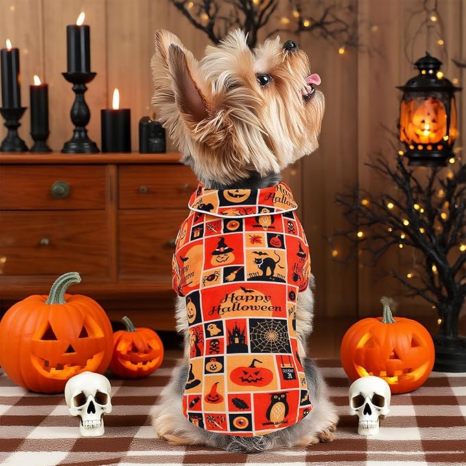 CuteBone Two-Leg Velvet Pet Halloween Pajamas Girl Dog Clothes - Soft, Cozy, and Stretchy Boy Pjs for Small, Medium Dogs and Cats Winter Sleepwear Apparel LTP12XS