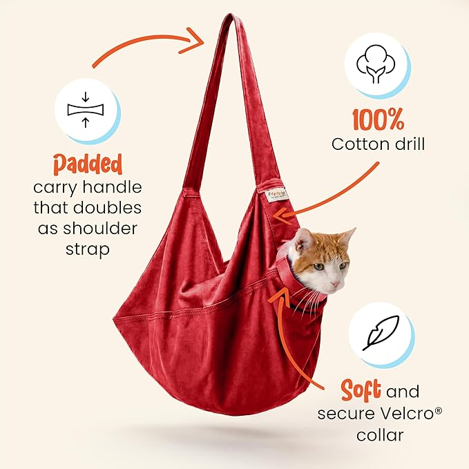 Cat-in-the-Bag Cozy Comfort Carrier - Small Red Cat Carrier Soft and Pet Carrier for Nail Trimming, Vet Visits, Medication Administration, Dental Care, and Travel