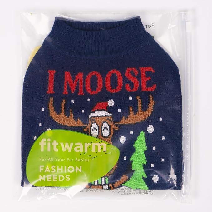 Fitwarm Funny Moose Dog Ugly Christmas Sweater, Winter Dog Clothes for Small Dogs Girl Boy, Pet Xmas Outfit, Navy, XL