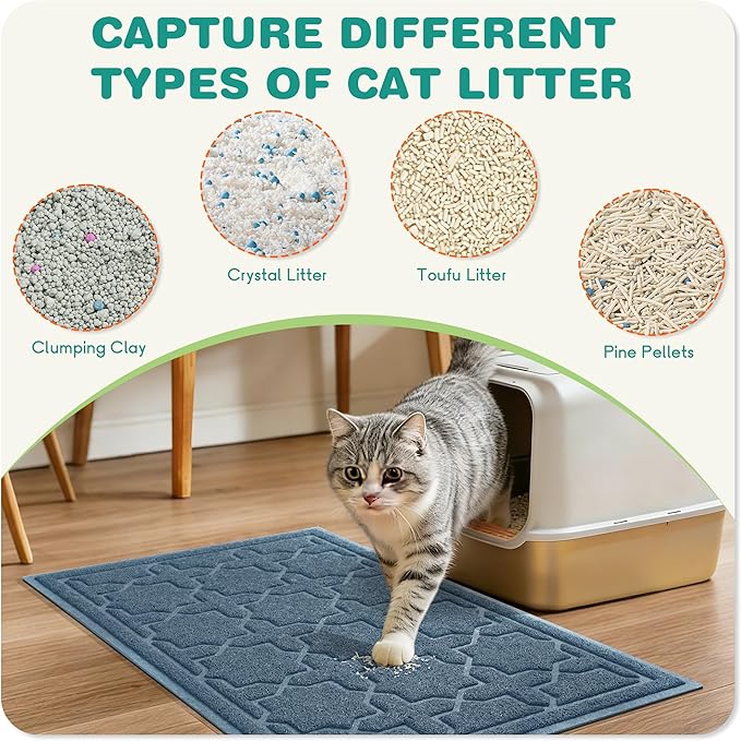 Yimobra Cat Litter Mat, Litter Trapping Waterproof Non Slip PVC Mat, Scatter Control Easy Clean for Litter Box, 24"x20", Tea Blue