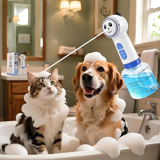 Electric Foaming Shampoo Dispenser for Dog&Cat Bath, Newly Upgraded Magnetic Rechargeable/Includes an Extra Charging Cable 2 Total, Automatic Foam Soap Sprayer for Multi-Surface Cleaning-Kitchen/Bath