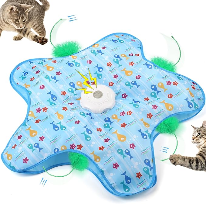 Interactive Cat Toys Rechargeable,Durable Hide and Seek Cat Toys with Moving Concealed Feathers, Automatic Cat Kitten Toy for Indoor Bored Adult Cats