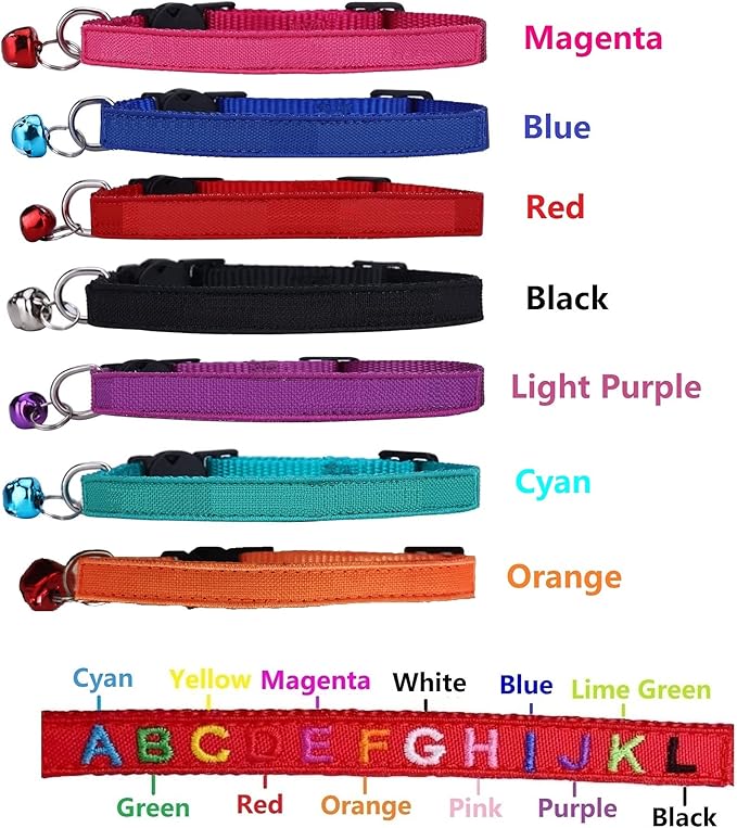 Personalized Cat Collar Embroidered Pet Name and Number Kitten Collar with Bell & Breakaway Safety Buckle