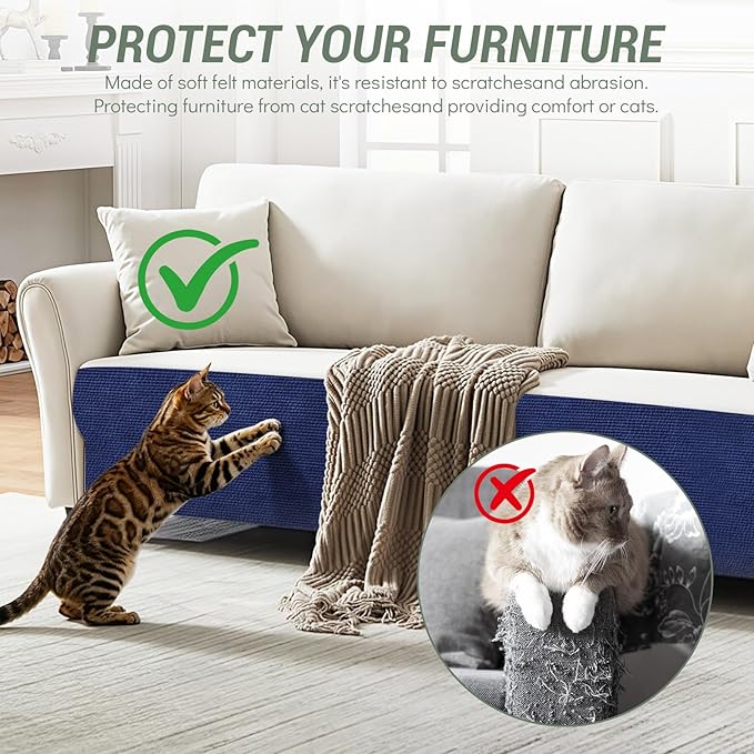 Cat Scratch Couch Protector 78.7"x15.8" – Self-Adhesive Furniture Protector from Cat Scratching, DIY Couch & Wall Shield, Trimmable Anti Scratch Mat for Indoor Sofa Bed Carpet，Navy