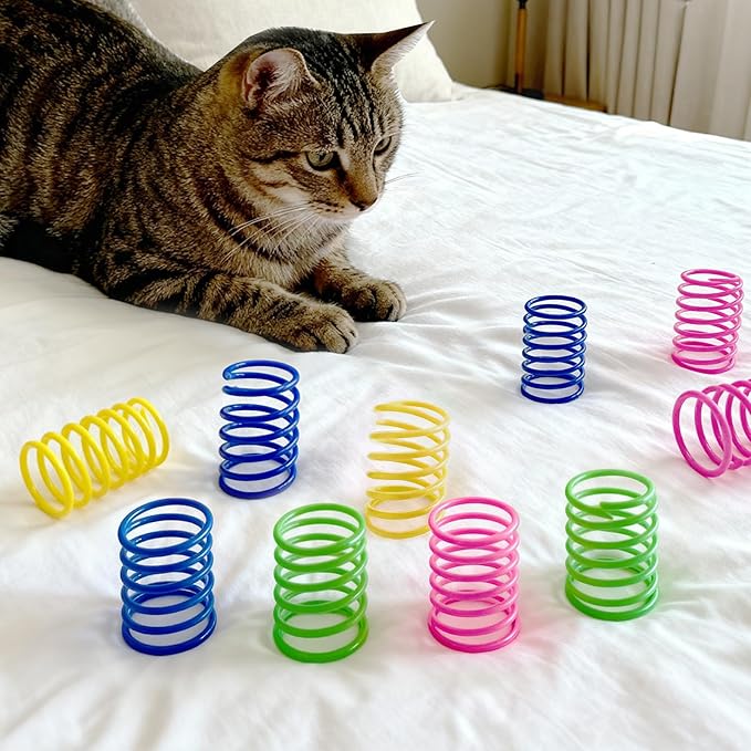 Cat Spring Toys, 24 Pack Cat Spiral Springs for Indoor Cats, Colorful & Durable Plastic Spring Coils Attract to Swat, Bite, Hunt, Interactive Toys for Kittens