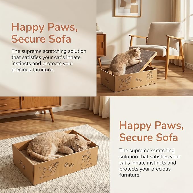 Nicunom 5 Packs in 1 Cat Scratcher with Box, Large Cat Scratching Boards Cardboard Box Reversible Cat Scratch Pads for Indoor Cats, Cat Scratch Cardboard for Rest and Play