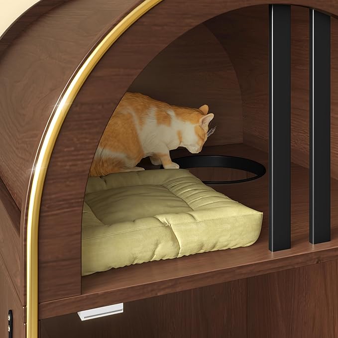Pet Litter Box Enclosure, 2-in-1 Condo Cat Bed, Cat Shelter Furniture with Two-Level Cozy Haven for 2 Cats, Cute Kitty Condo for Sleeping, Luxury Cat House& Furniture, Espresso
