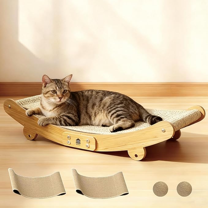 Sisal Cat Scratching Pad, 2 pcs Nartural Sisal Mats, Scratcher Lounge Rocking Beds and Fixed Beds 2-in-1 Cat Hammock