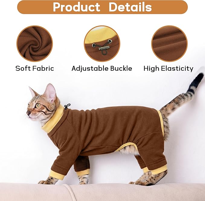 PUMYPOREITY Cat Behavior Control Sweater – Stops Licking & Over-Grooming, Anti-Anxiety Shirt, Escape-Proof, Breathable Pet Clothing for Shedding & Skin Protection, Brown, M