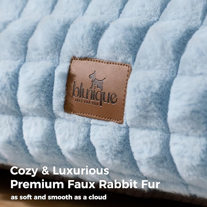 Cute Cat Couch Bed for Indoor Cats - Fluffy Faux Rabbit Fur Pet Sofa with Washable Cover, Fuzzy Pet Couch in Suppportive Small & Large Cats Beds, 24x18 x10 inch, Light Blue