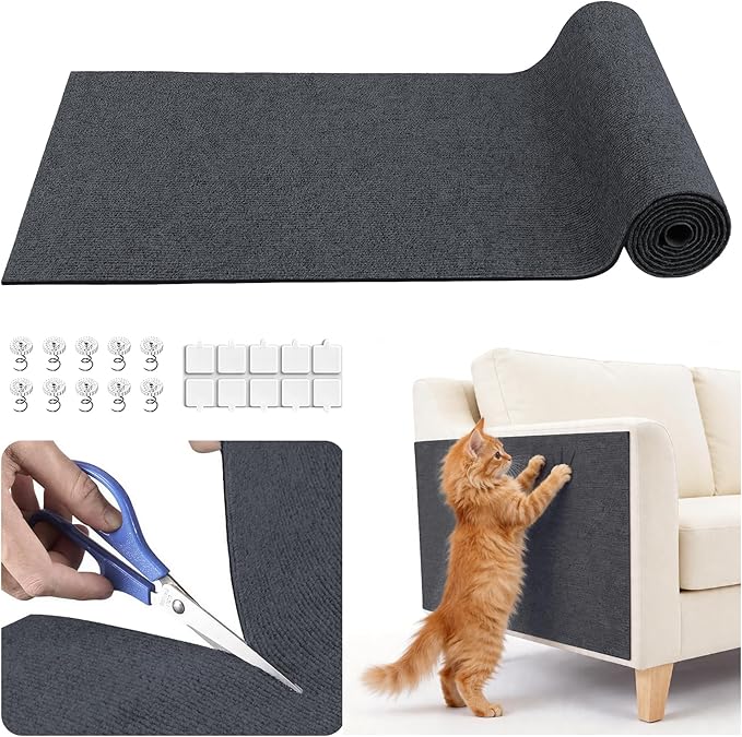 Cat Scratch Furniture Protector, 78.7"x15.7" Trimmable Self-Adhesive Cat Scratching Mat, Corner Couch Protector from Cat Claws, DIY Anti-Scratch Pad Rug for Sofa, Wall & Door, Dark Gray
