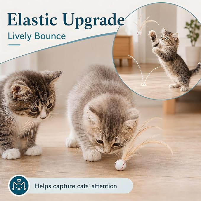 Bouncy Cat Feather Ball Toys – 6 Pack Interactive Silicone Bouncing Balls for Indoor Cats & Kittens, Durable Active Play Toy