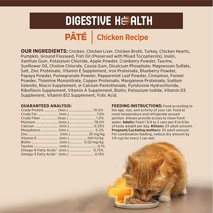 Wellness CORE+ Digestive Health Pate Adult Canned Wet Cat Food, Natural, Protein Rich, Grain Free, Chicken Recipe, 3 oz, Pack of 12 Cans
