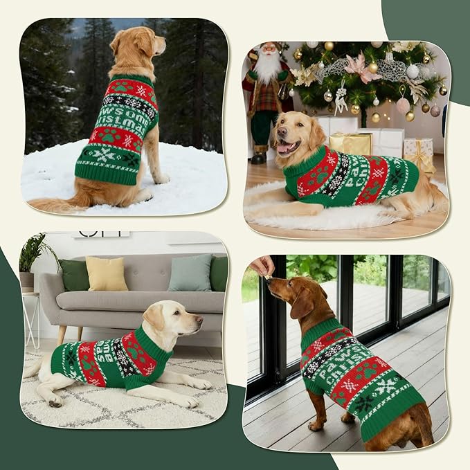 Dog Sweater Knitted for Small to Large Dogs Boy Girl, Classic Turtleneck Dog Christmas Sweaters, Warm & Soft Pet Clothes for Winter (Santa Green, XS)
