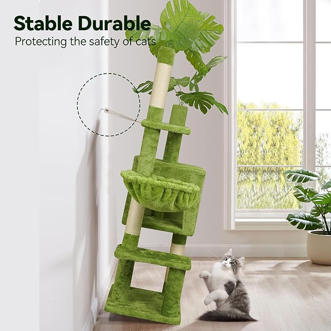 Meecal Green Tall Cat Tree 47-Inch for Kittens Under 6 Months 9lbs, Cat Tower for Small Cats - Scratching Post, Plush Hammock, Double Condos & Dangling Toys