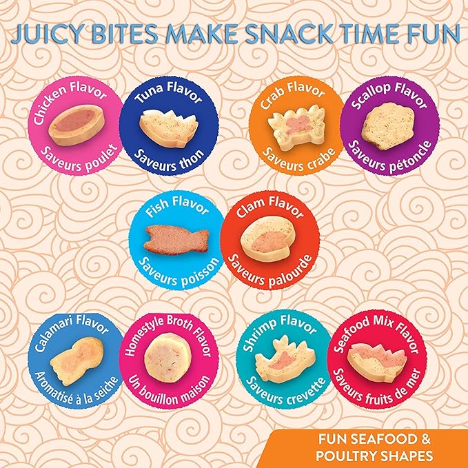 INABA Juicy Bites Grain-Free, Soft, Moist, Chewy Cat Treats with Vitamin E and Green Tea Extract, 0.4 Ounces per Pouch, 9 Pouches Total (3 per Bag), Scallop and Crab Flavor
