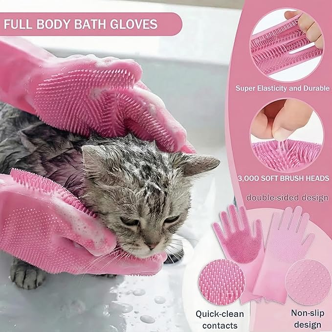 19PCS Dog Bath Kit & Dog Brush Kit for Dogs & Cats - Professional Pet Grooming Tools Set with Shedding Brush, Bath Scrubber, Dematting Comb & Storage Bag - Complete Dog Washing Essentials, Pink