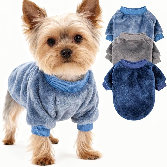 Dog Sweater | 3-Pack Clothes Jackets XXS - XXL for Small Dog Breed (Male & Girl), Soft Winter Coats Sweaters for Dogs and Cats, Pet Apparel Outfits (Grey,Blue,Navy, X-Large)