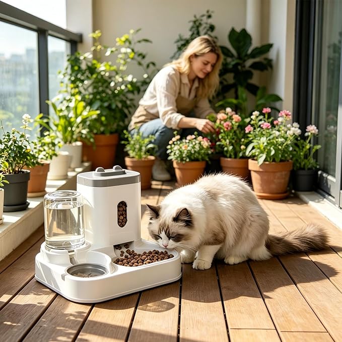 Automatic Cat Feeder - Food Water Dispenser, Cat Automatic Feeder for Timed Meal Management, Robust Animal Piece, Pet Care Item with Flow Supply, Seamless Provision Unit for Feeding
