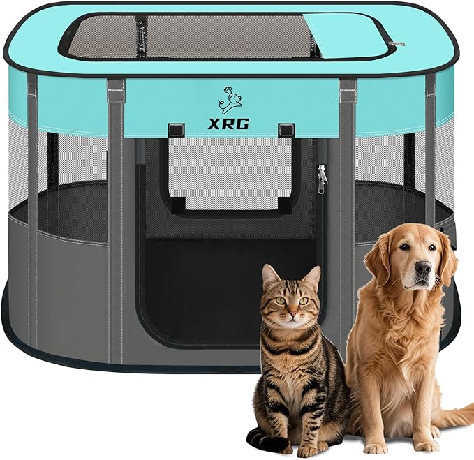 Portable Foldable Pet Playpen Collapsible Crates Kennel Playpen for Dog cat and Rabbit &Travel playpen Outdoor or Indoor (Medium（31.5" L x 23.6" W x 21.7" H）, Green)