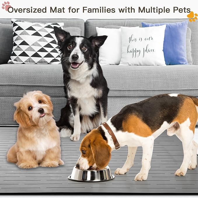 32"x24" Large Dog Food Mat, Silicone Dog and Cat Mats for Food and Water Bowls, Waterproof Pet Feeding Mat for Contain Spills Protects Floors, Multiple Colors & Sizes for Pets, Dark Blue