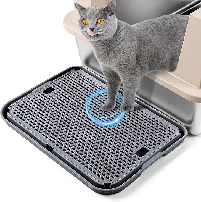 Large Cat Litter Box Step Mat, 16.5"x11.2" Cat Ramp Stairs, Cat Litter Catcher for Self-Cleaning Litter Box, Cats Pedal Step Stool Ideal for Kitten & Older Cats (Dark Grey)
