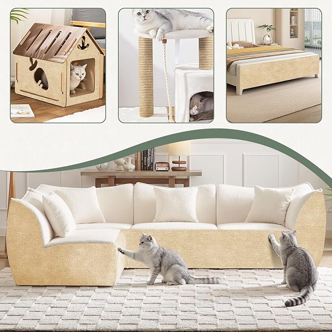 Cat Wall Scratcher Mat, Anti Cats Scratch Furniture Couch Carpet Corner Protector for Indoor, Trimmable Cat Scratching Pad Board Sofa Replacement Deterrent from Cats Claws (Khaki, 78.7x15.8In)