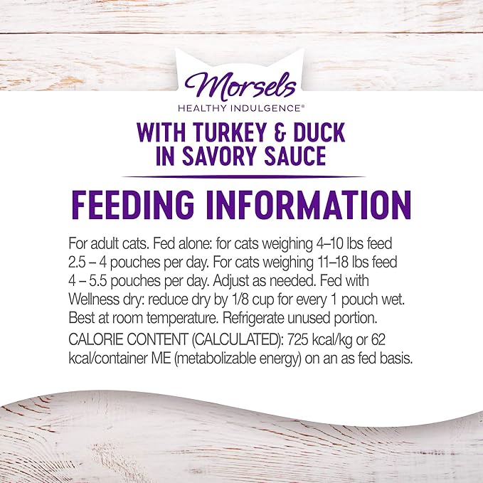 Wellness Healthy Indulgence Morsels Adult Wet Cat Food, Natural, Protein Rich, Grain Free, Turkey and Duck Recipe, 3 oz, Pack of 24 Pouches