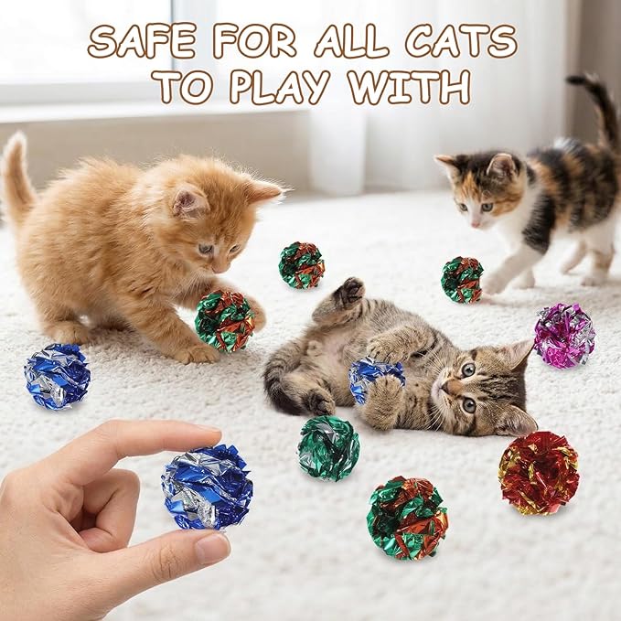 30 PCS Cat Crinkle Balls, Crinkle Cats Toy, 2.36" Interactive Crinkle-Ball, Colorful Cats Toy, Colorful Chew and Training Activity Cat Toys for Indoor