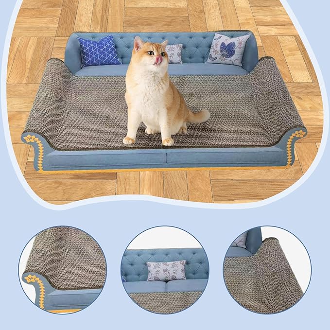 Cat Scratcher Sofa Bed Cat Scratching Board Home Furniture Protector Pet Bed Scratching Mat for Cats, Sky Blue