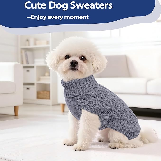 Dog Sweaters Small Dog Clothes Winter Turtleneck Puppy Sweater Warm Pet Cat Sweater Doggy Pullover Outfit with Twisted Design XS~XL(Grey, Medium)