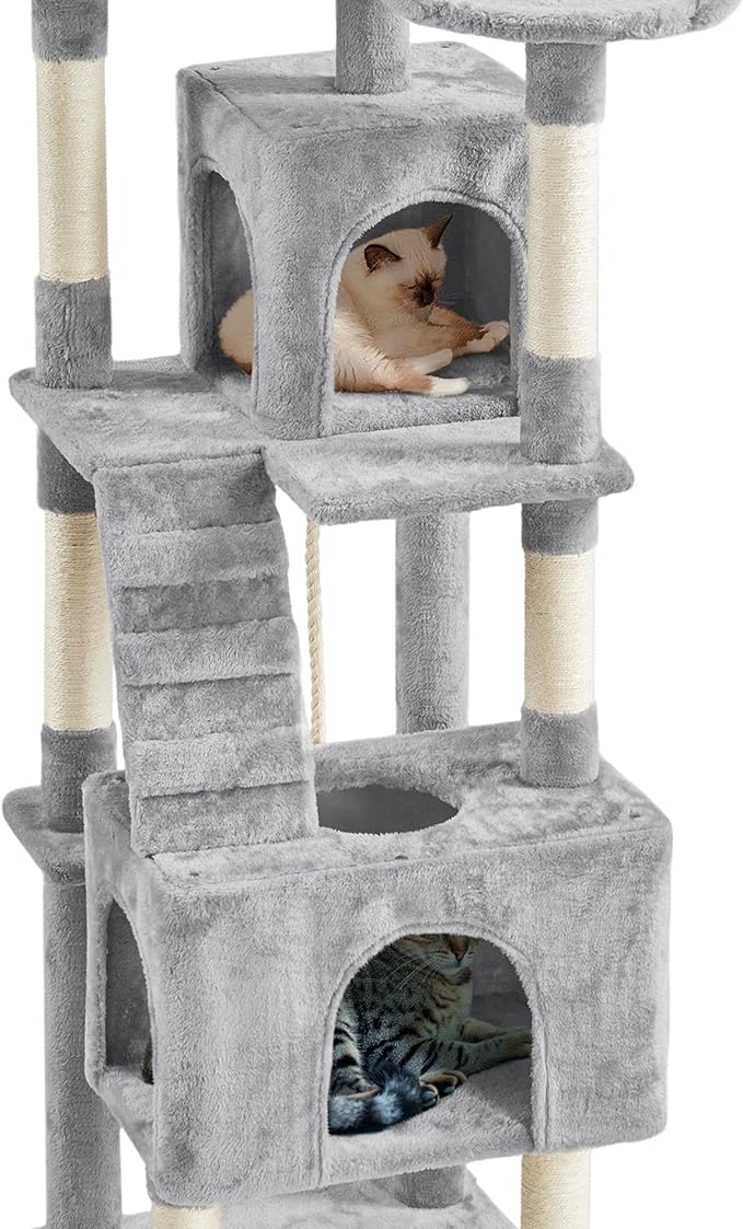 Topeakmart 72in Cat Tree for Indoor Cats, Multi-Level Cat Tower Cat Condo with Scratching Posts, 3 Perches, Cat Furniture Activity Center Play House for Cats Kitten, Light Gray