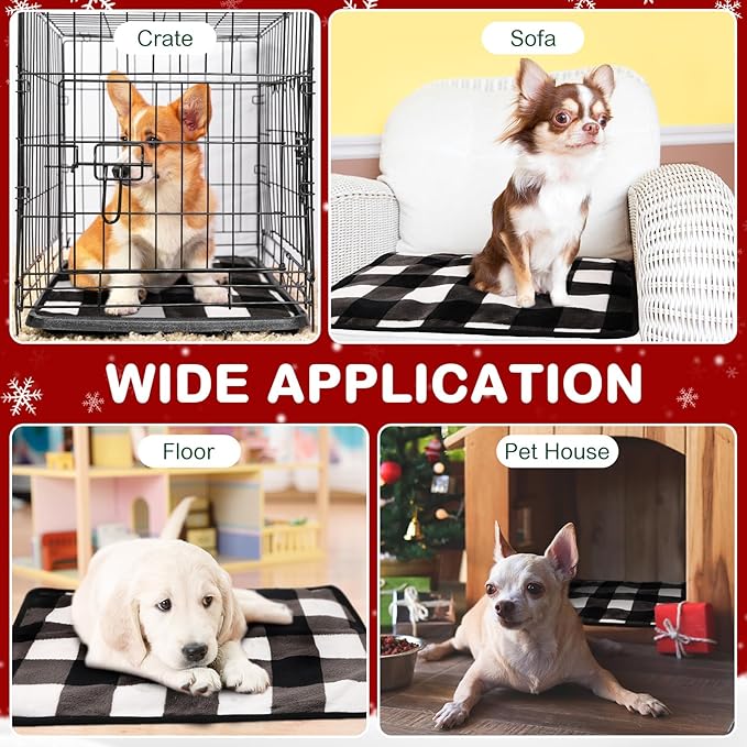 HunnmingRe 2 Pack Self Warming Cat Bed Self Heating Dog Pad Cat Warming Pad Thermal Pet Mat Washable Reflect Body Heat Removable Cover for Indoor Kittens Puppies (Black White Plaid,16 x 20 Inch)