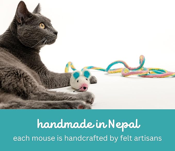 Catch a Mouse Wool Cat Toy - 6-Foot Tail Indoor Cat Kittens. Pride (Unicorn Swirl) Mouse Rat Plush Toy
