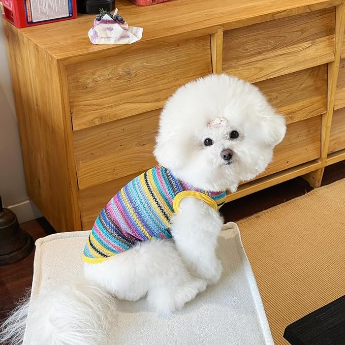 Colorful Openwork Knitted Dog & Cat Clothes - Stylish Pet Tank Top & Skirt for Small Dogs, Cats, Puppies & Kittens, Breathable Comfortable Cozy Pet Clothing