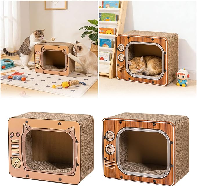 Cat Scratch House, TV Shape Corrugated Bed, Cat Furniture & Side Table for Living Room and Bedroom Decoration, Enrichment Play Exercise Boredom (#1)