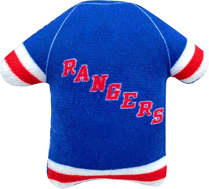 NHL NEW YORK RANGERS Plush Cat Toys Set: Jersey, Hockey Puck & #1 Fan, Filled with Fresh Catnip