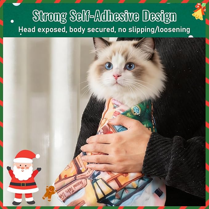Purrfect Peace Cat Swaddle Wrap – Professional Calming Restraint Bag for Grooming, Nail Trimming & Medicine - Adjustable Cat Restraint for Grooming, Vet Visits (Gingerbread Tail, L)