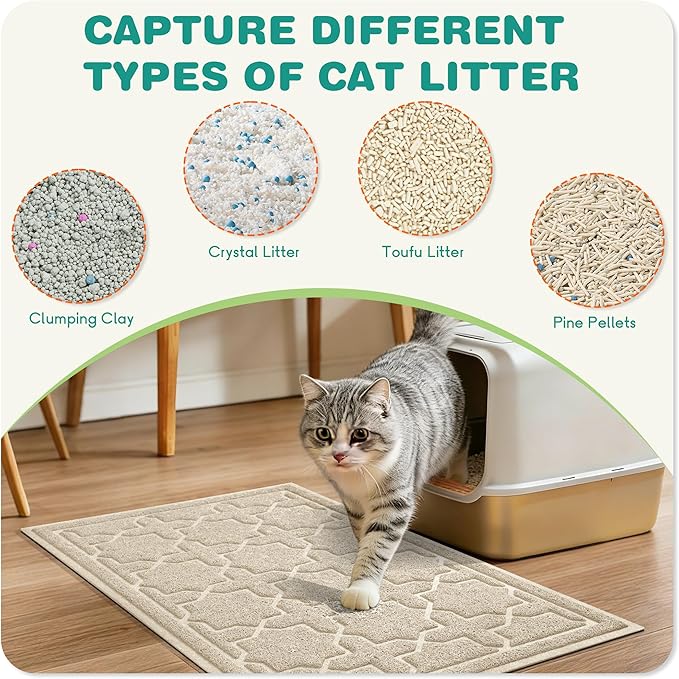 Yimobra Cat Litter Mat, Litter Trapping Waterproof Non Slip PVC Mat, Scatter Control Easy Clean for Litter Box, 47"x36", Beige