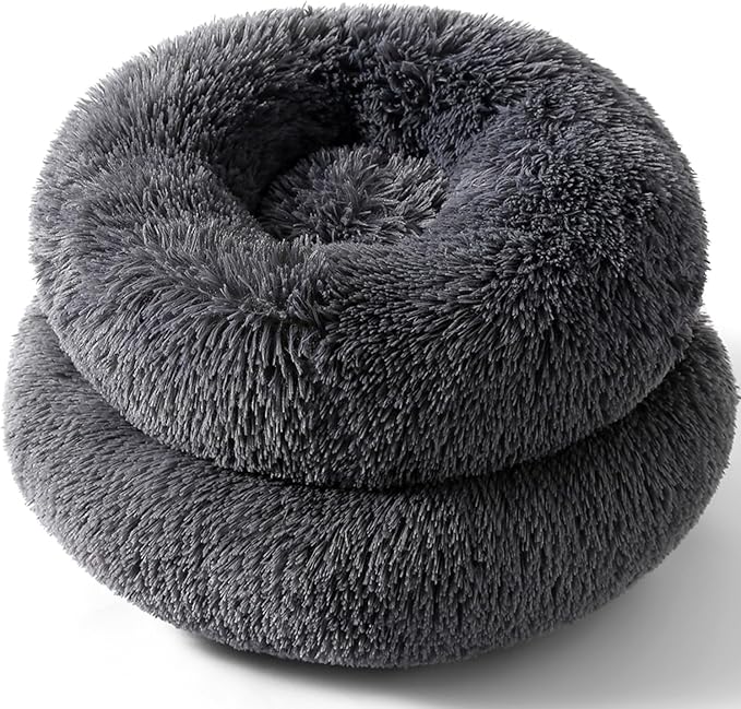Cat Bed Plush Donut Dog Bed Fluffy Calming Pet Bed Dog Round Bed Cat Round Bed Warm Kitten Nest Rabbit Cave Kitten Bed Ideal for Small 3KG Pet