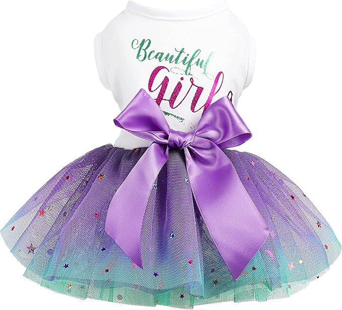 Dog Clothes for Small Medium Dogs Girl, Gradient Sequin Mesh Dress Dog Outfit, Summer Tutu Dog Dresses, Cat Apparel, Cute Pet Puppy Clothing Doggie Outfits (Small, Gradient Blue)