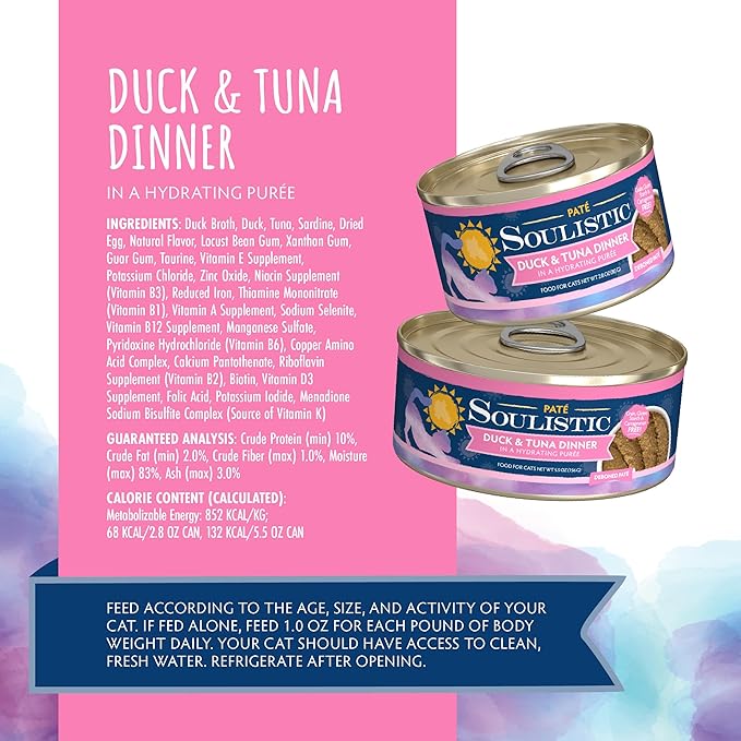 Soulistic Paté, Duck and Tuna Dinner in a Hydrating Purée, 2.8oz Can, Pack of 12