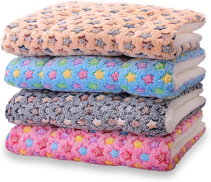 FJWYSANGU Fluffy Pet Cat Blanket Soft Coral Velvet Pet Puppy Cushion Mat Warm Cover Soft Pad Mat(Star V2/Dark Blue,Medium)