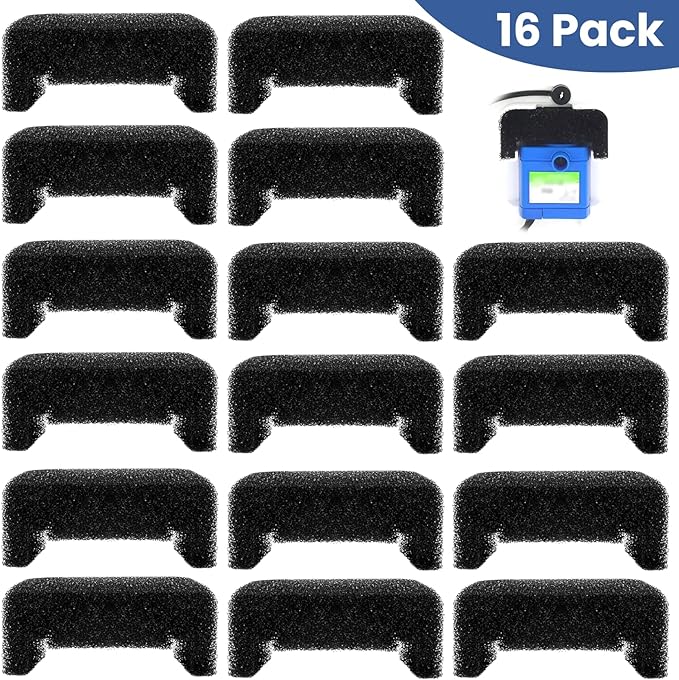 16 Pack Cat Water Fountain Sponge Filters, Replacement Foam Pre-Filter Sponges for 67oz/2L & 81oz/2.4L Pet Fountain (Pump Not Included)