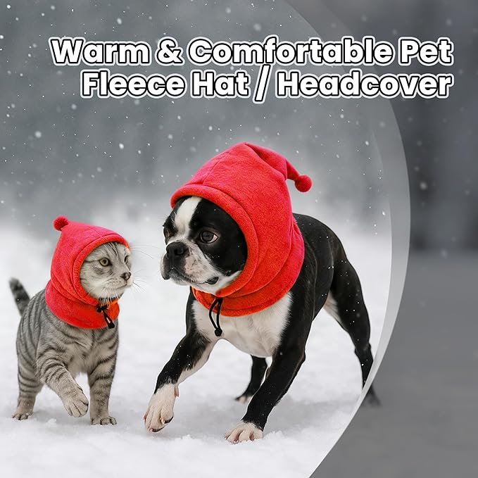 Pet Neck Warmer with Hat, Leopard Print, Adjustable Drawstring, Soft Polyester, for Dogs and Cats (Red, Medium)