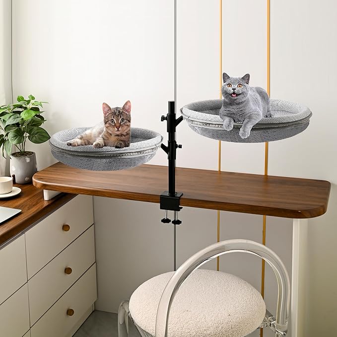 Cat Desk Bed - 360°Rotating & Height Adjustable Kitten Hammock Beds for Desks, Furniture for Office Table and Game Tables